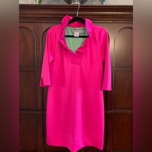Gretchen Scott hot pink ruffle dress